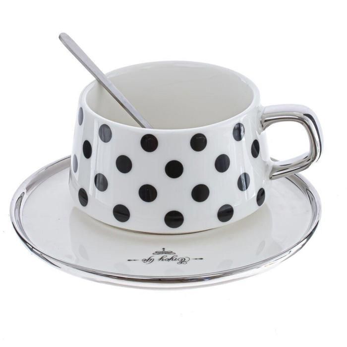 Set 3 pièces tasse et sous tasse et ceuillere en Inox