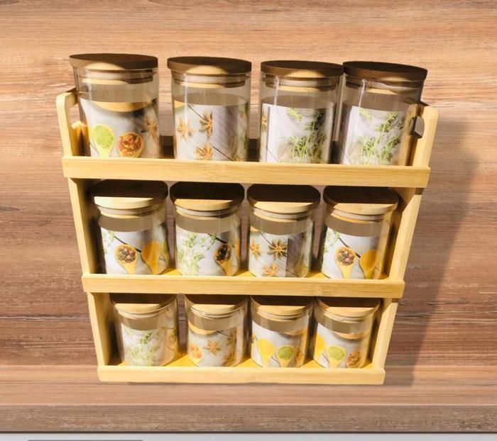 Rangements 12 avec support boîtes en bambou capacité 400 Ml