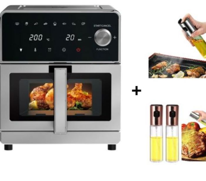 Air Fryer 8L + 2 Huiliers Offerts - Design Élégant en Acier Inoxydable, Compacte, Durable, Panneau Tactil entre 1900W-2150 W
