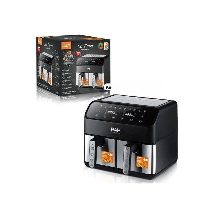 Air Fryer RAF DOUBLE COMPATRTIMENT [4L +4L ]XXL, 2200 W, Écran LCD Tactile + 2 Huiliers Offerts, Design Élégant, Inoxydable