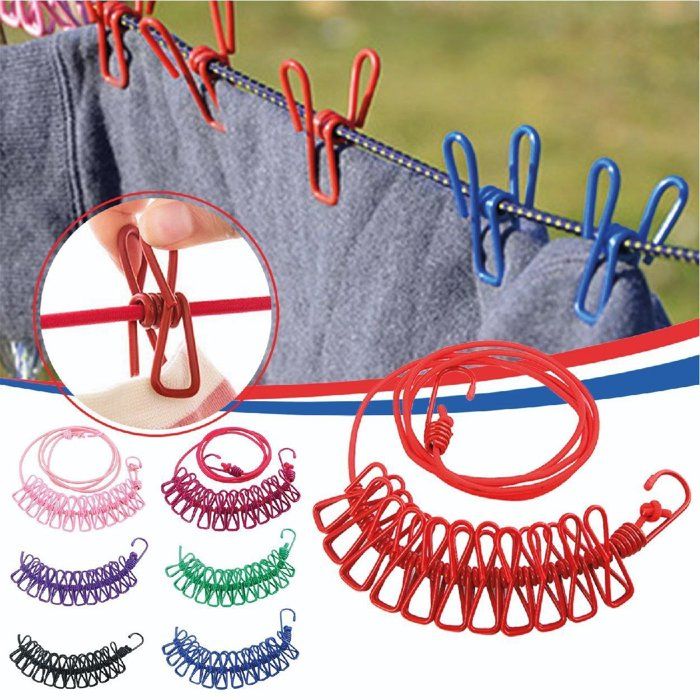Promoo Corde de séchage multifonctionnelle portable avec 12 clips