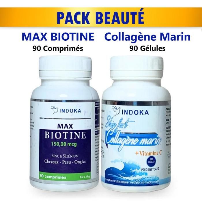 PACK BEAUTÉ = Biotine Max 90 Comprimés + Collagène marin 90 gélules