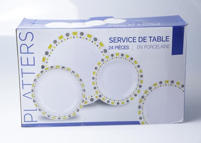 Service de table - Service Dinner Porc - 24 pièces - Rebord Décoré - Porcelaine, Céramique, Grès