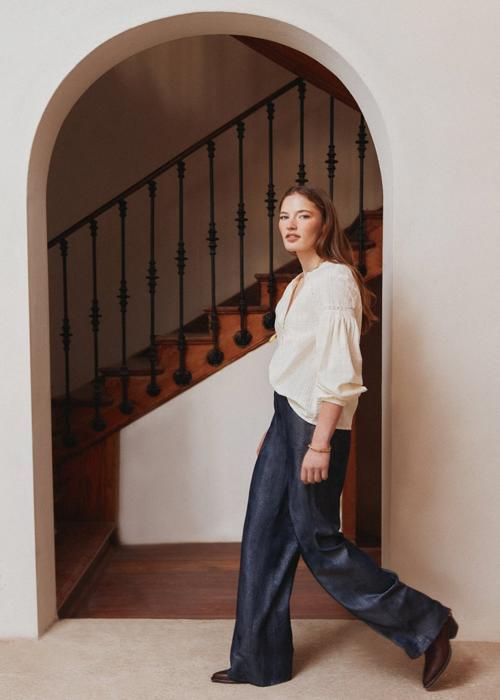 Paola. Pantalon ample brillant-BLEU MARINE-XL