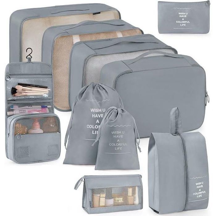 SET de 10 PCS Organisateur Valise Voyage GRIS, Sac rangement pour bagages, Trousse De Toilette