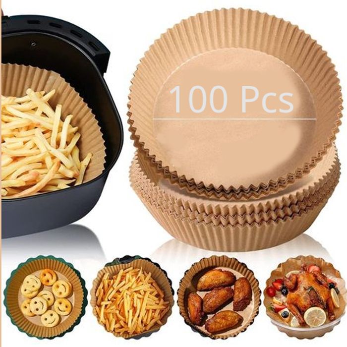 Air Fryer Feuilles de Papier - 100 Pièces | Papier Cuisson Prédécoupé en Forme de Bol Rond | Parchemin Alimentaire Antiadhésif