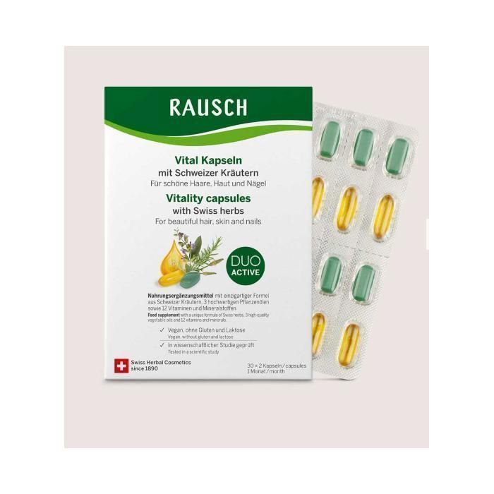 Rausch Capsules Vitalité aux herbes suisses Pour des cheveux, une peau et des ongles visiblement beaux