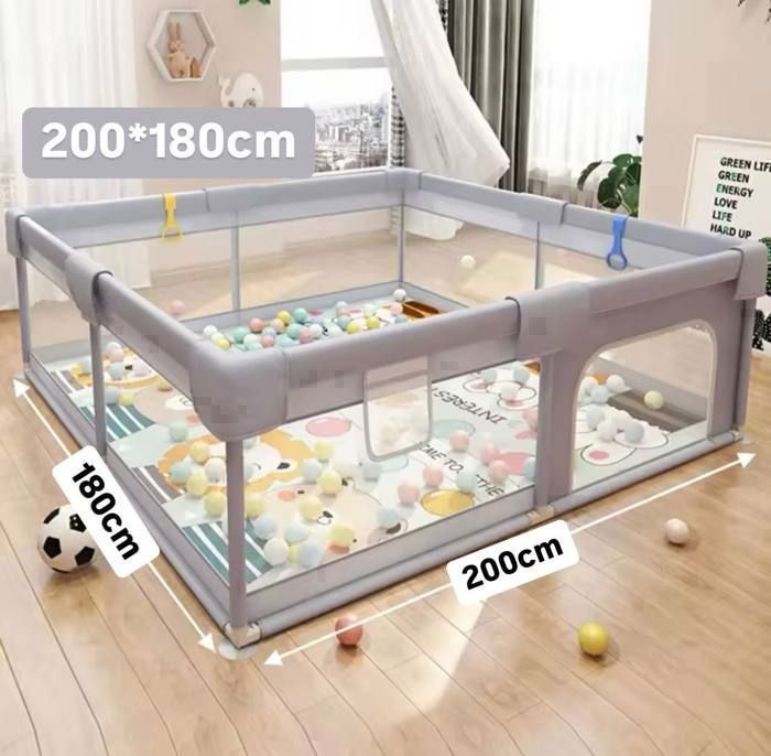 Grand Parc de jeu pour bébés, 180 x 200 cm Gris