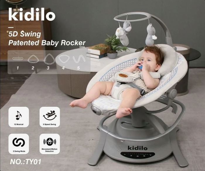 Balancelle électrique 2en1 pivotante à 360° avec télécommande - Kidilo