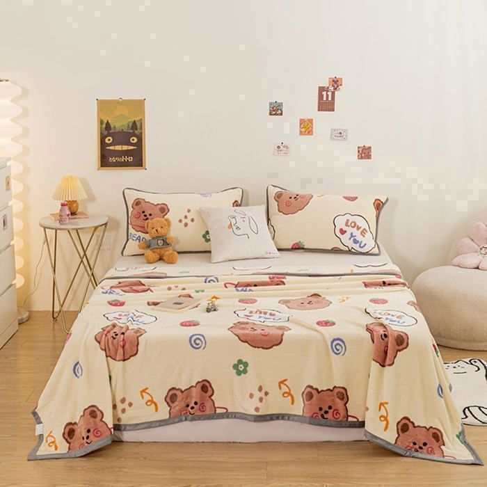 Couverture en polaire corail ours mignon 120 x 200 cm