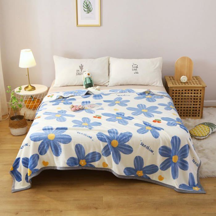 Couverture en flanelle en velours corail douce fleurs 150 x 200