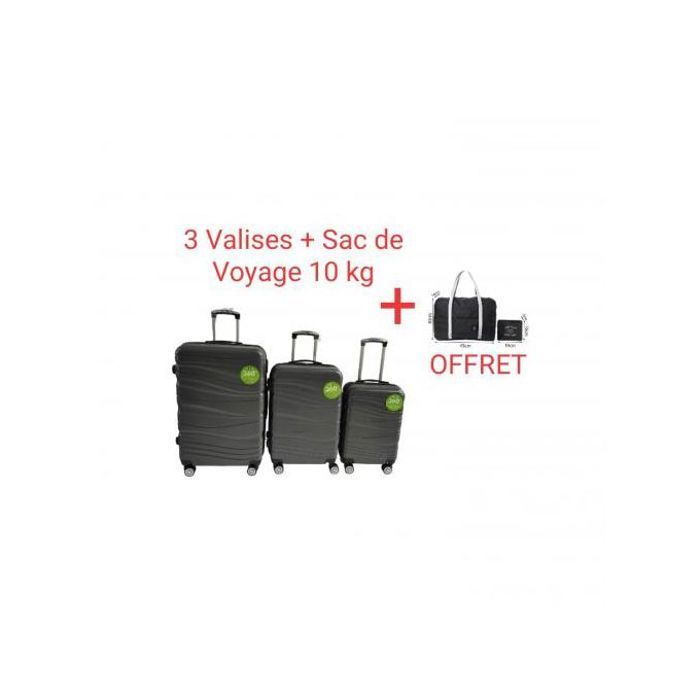 3 Valises de Voyage avec Sac Cabine - Polycarbonate - Roues Multidirectionnelles - Serrure à Combinaison