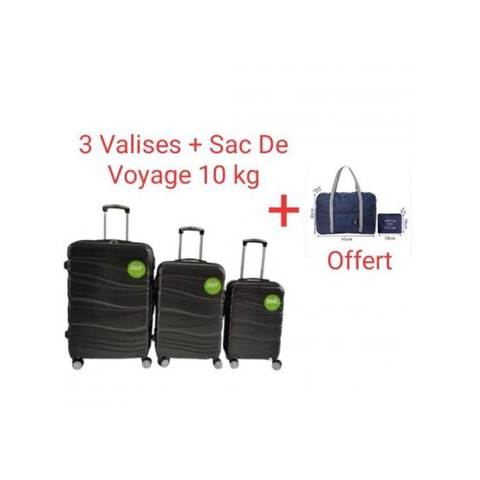Valises Rigides 3 pièces + Sac Cabine Noir - Polycarbonate