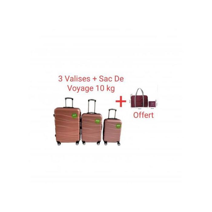 Ensemble Valises 3 Pièces + Sac Cabine - Polycarbonate - Rose Gold