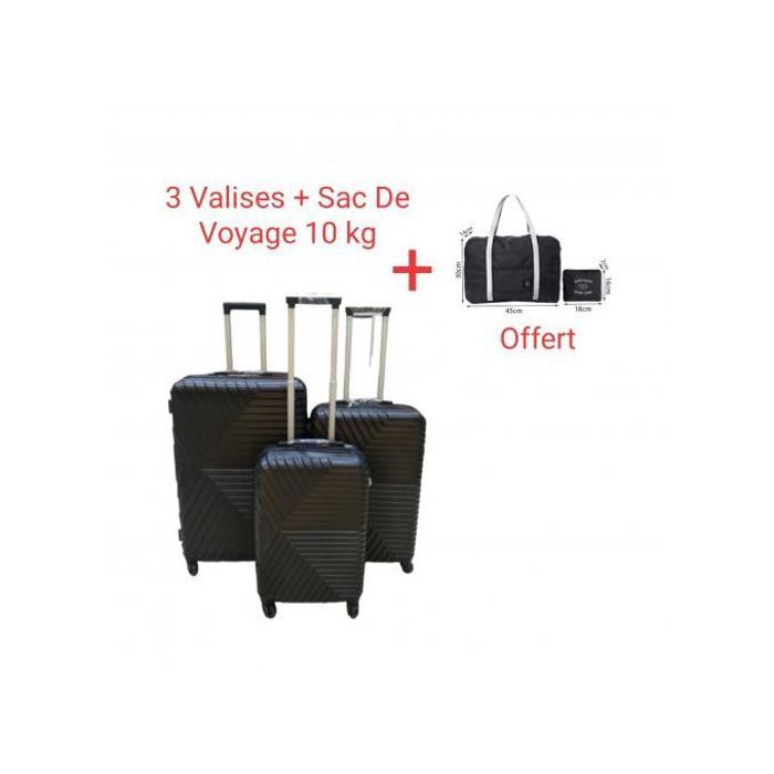 Valises Rigides 3 pièces + Sac Cabine Noir - Polycarbonate.