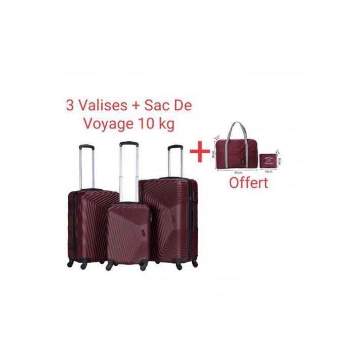 Ensemble Valises Rigides 3 pièces + Sac Cabine Fuchsia Rouge, Polycarbonate, 4 Roues 360°