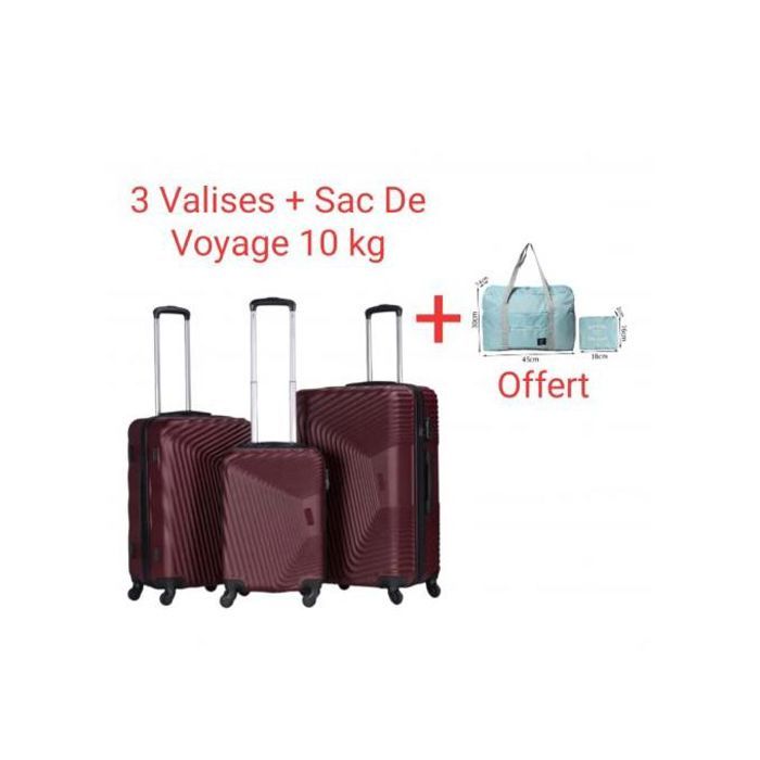 Ensemble Valises Rigides 3 pièces + Sac Cabine Fuchsia Rouge - Polycarbonate - 4 Roues 360°
