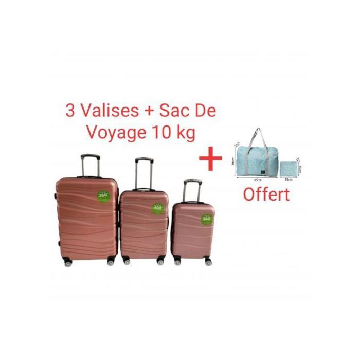 Ensemble Valises Rigides 3 pièces + Sac Cabine Rose Gold - Polycarbonate - 4 Roues 360°
