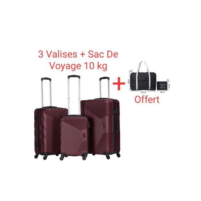 Ensemble 3 Valises de Voyage + Sac Cabine - Polycarbonate - Roues Multidirectionnelles - Serrure à Combinaison - Fuchsia Rouge