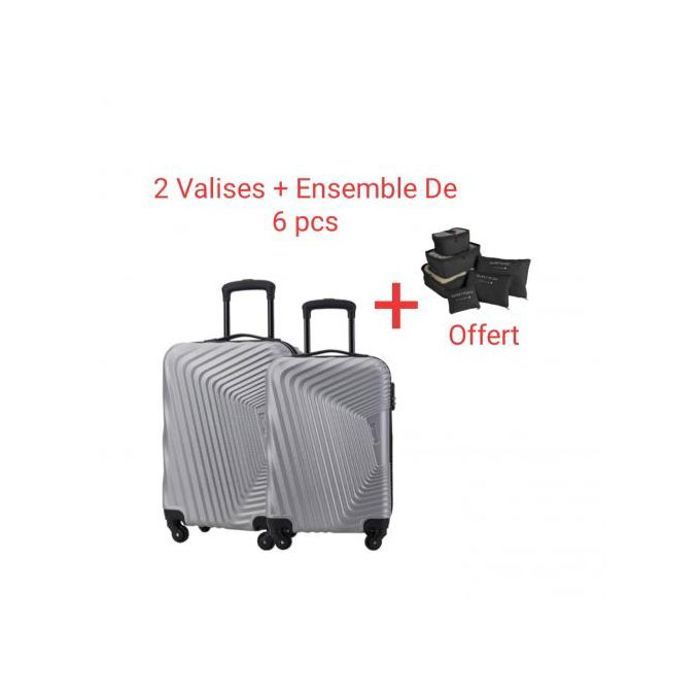 Ensemble Valises Rigides 2 pièces + Ensemble Organiseur de Valise 6 pièces Gris - Polycarbonate