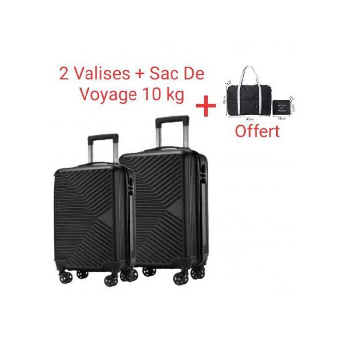 Ensemble 2 Valises + Sac Cabine - Noir - Polycarbonate - Serrure à Code