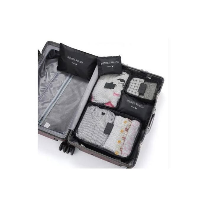 Ensemble de 6 Sacs de Rangement de Voyage - Noir - Tissu Oxford