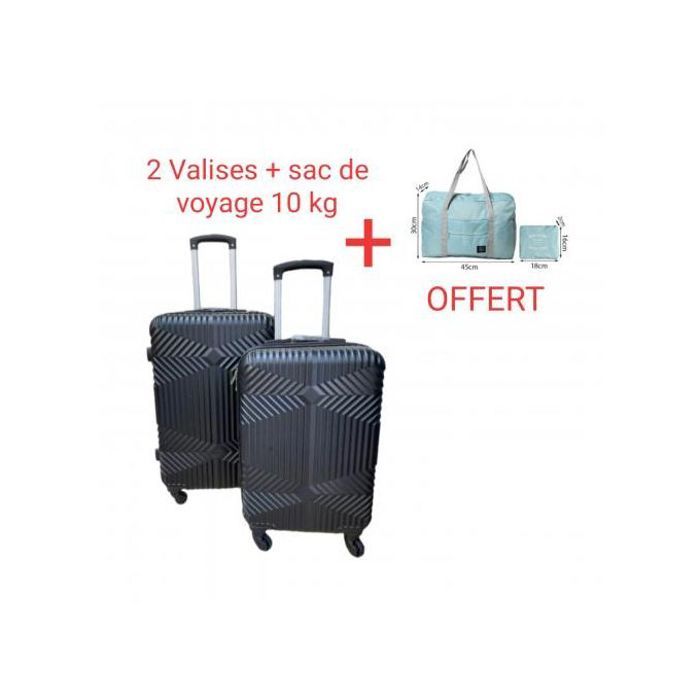 Ensemble 2 Valises + Sac Cabine, Noir, Polycarbonate, Serrure à Code