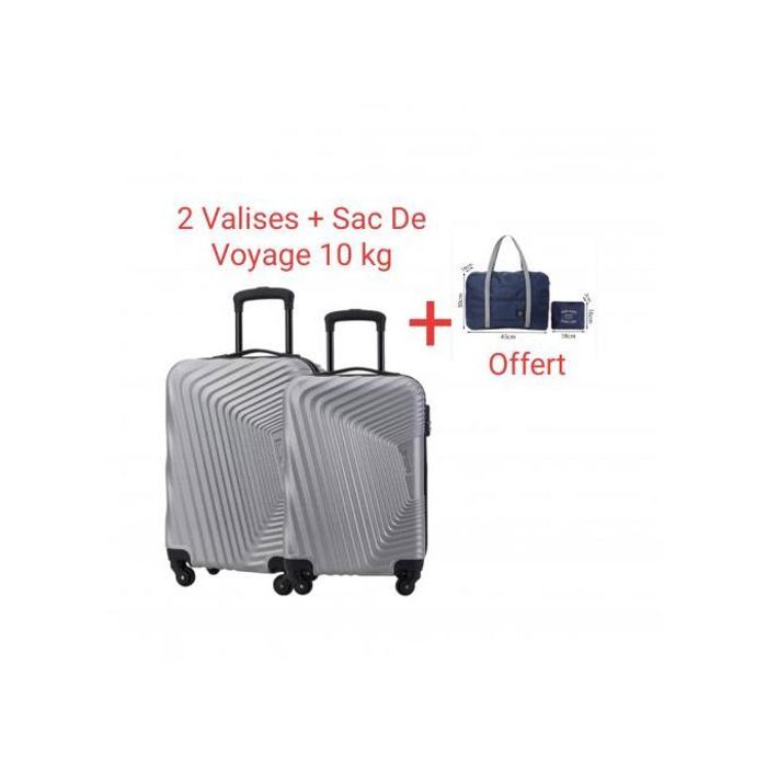 Ensemble 2 Valises + Sac Cabine - Polycarbonate - Roues Multidirectionnelles - Serrure à Combinaison - Gris