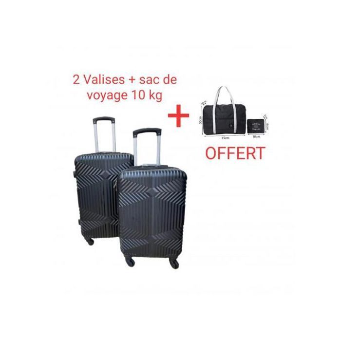 Ensemble Valises 2 Pièces + Sac Cabine, Polycarbonate, Noir
