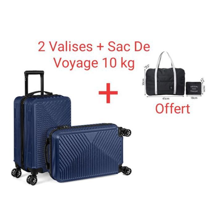 Ensemble 2 Valises + Sac Cabine - Bleu Marine - Polycarbonate - Serrure à Code