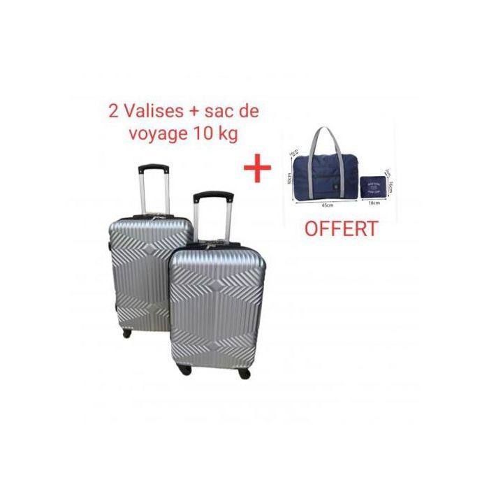 Sac Cabine et 2 Valises Rigides Gris - Polycarbonate - 4 Roues 360°