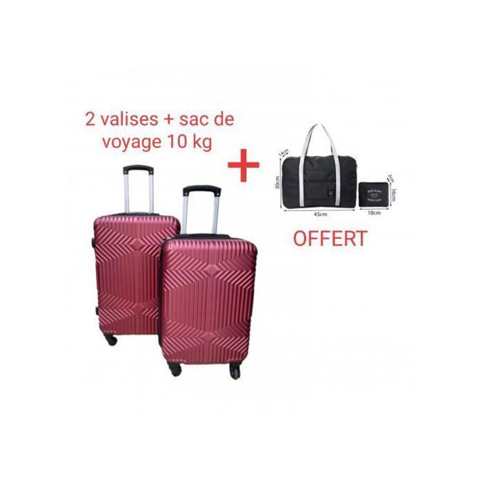 Ensemble 2 Valises + Sac Cabine - Polycarbonate - Roues Multidirectionnelles - Serrure à Combinaison - Rouge