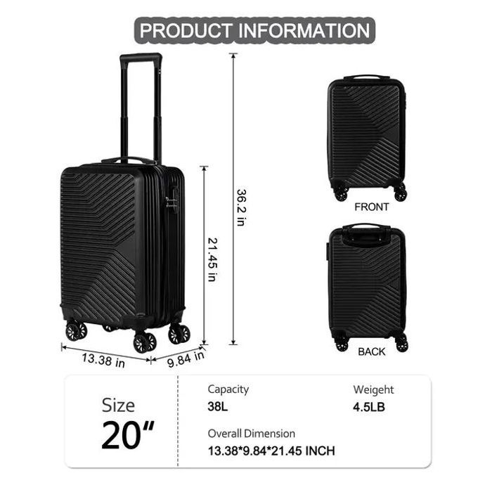 Valise Moyenne Classique Noir, ABS, 62 Litres, Cadenas à Code