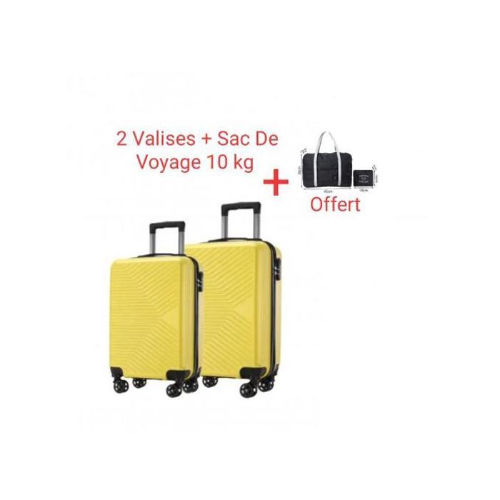 Ensemble Valises 2 Pièces + Sac Cabine, Polycarbonate, Jaune