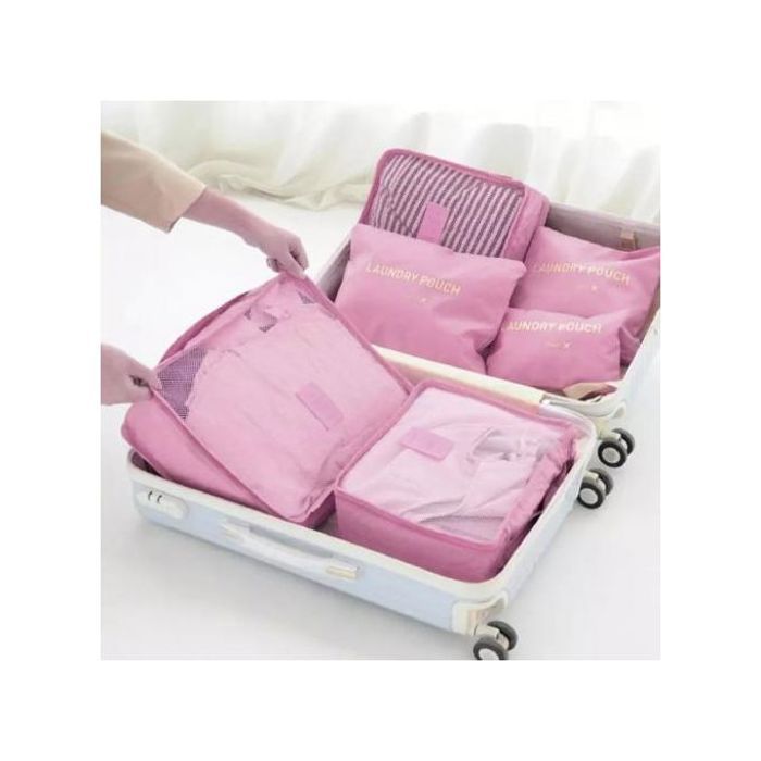 Ensemble 6 Pièces de Sacs de Rangement de Voyage - Rose