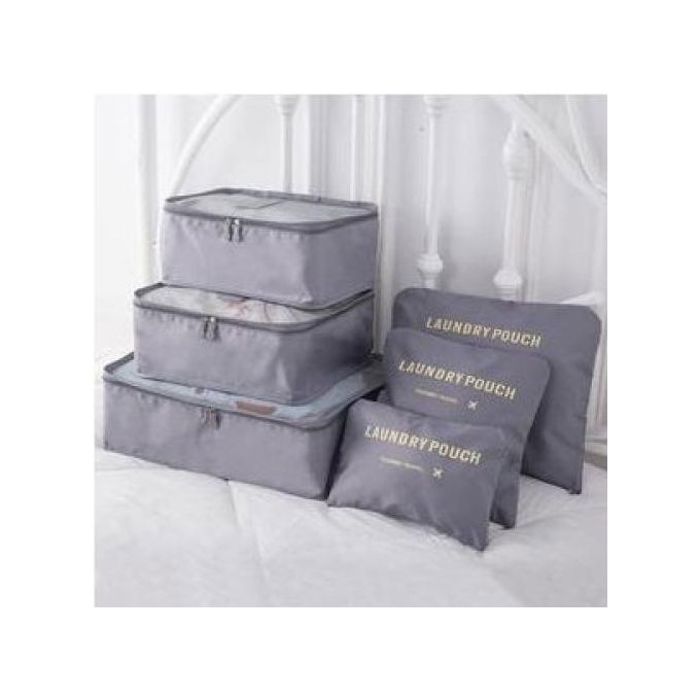 Sac de Rangement pour Voyage, Six Pièces, Organisateur de Vêtements, Polyester, GRIS
