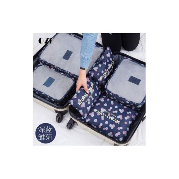Sac de Rangement de Voyage - Lot de 6 - TRAVEL BAG - Tissu, Polyester - Bleu Marine