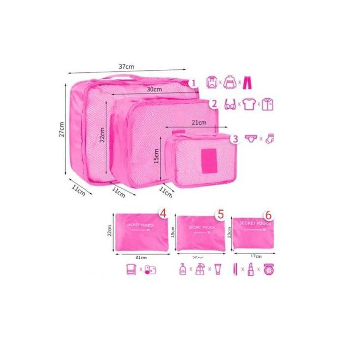 6 Pièces d'Organisateurs de Bagages de Voyage - Rose - Tissu Oxford