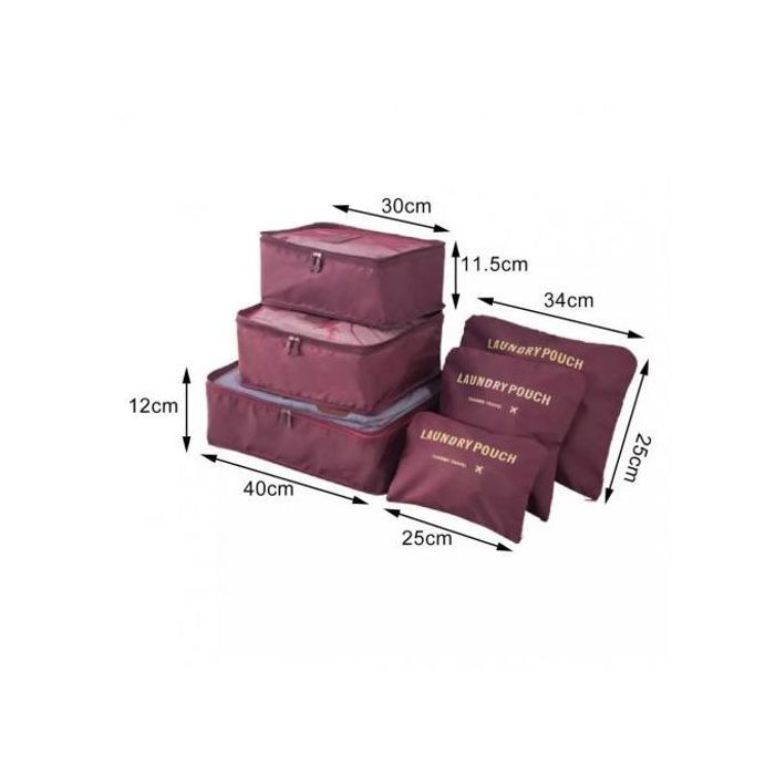 Pack de 6 Housses de Vêtements - Emballage Organisateur de Bagages - Sacs de Voyage - Polyester - Rouge