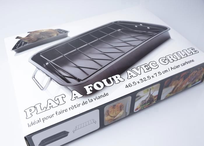 Plat à Four - MARQUE - 46.5x32.5x7.5cm - Noir - Métal - Grille intégrée