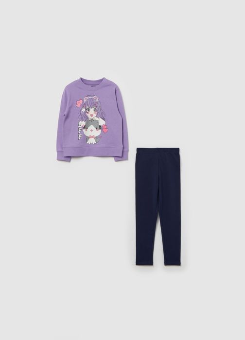 Ensemble jogging - Non spécifié - Imprimé chaton - Coton 100% - Taille élastiquée - Fille