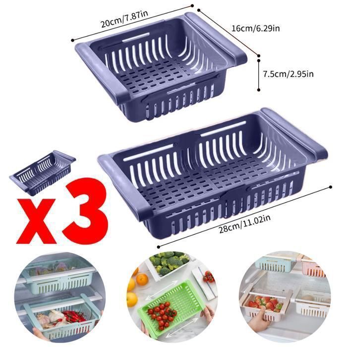 2 Paniers de rangement extensible pour réfrigérateur Bac de Rangement Multifonctionnel pour la Cuisine et la Maison
