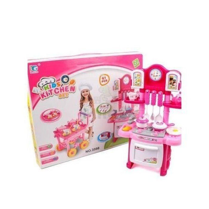 Jouet de Cuisine 2 en 1 Pour Filles Kids Kitchen Set (61 PIÈCES ) (rose)