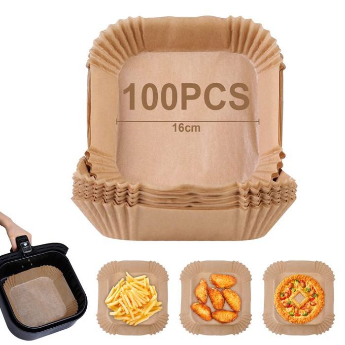 Lot de 100 Pieces Papier Cuisson Pour Air Fryer Prédécoupé en Forme Carrée