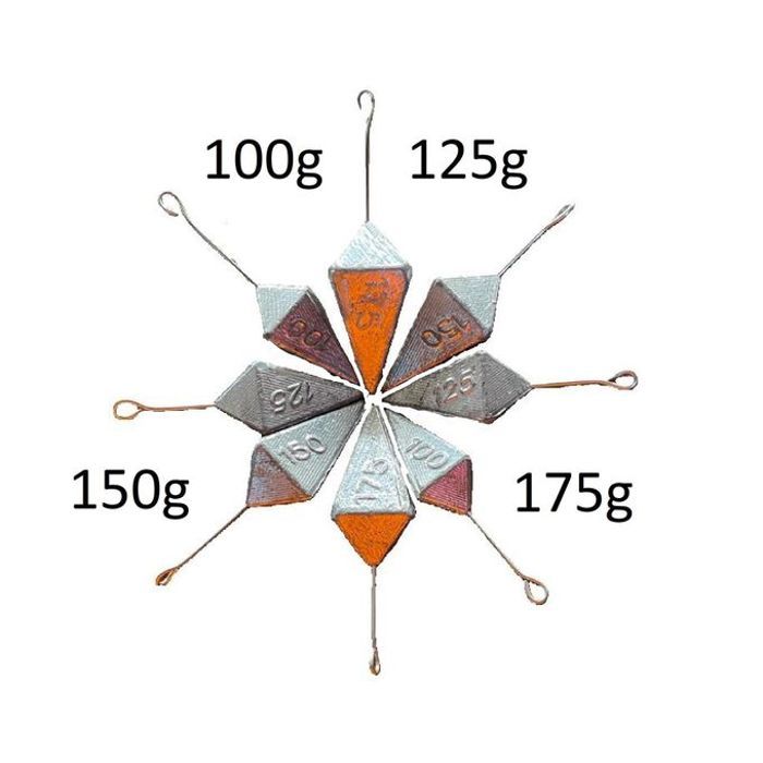 pack 8pcs PLOMBS PYRAMIDE avec tige spicial surf-casting 2/100g 2/125g 2/150g 2/175g