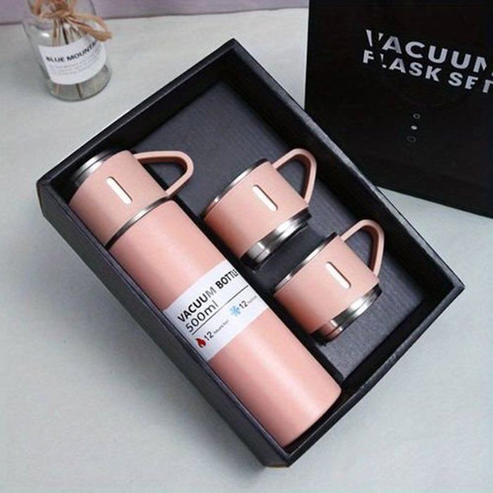 Bouteille Isotherme 3 En 1 Thermos En Acier Inoxydable De 500ML + 3 Tasses