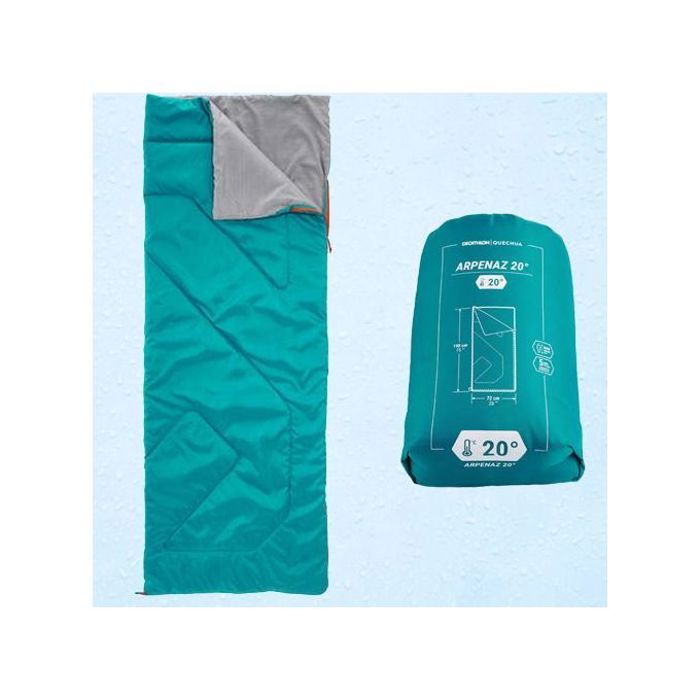 Sac de couchage pour le camping - Arpenaz 20° - Bleu vert - Zip intégral - Convertible en couette