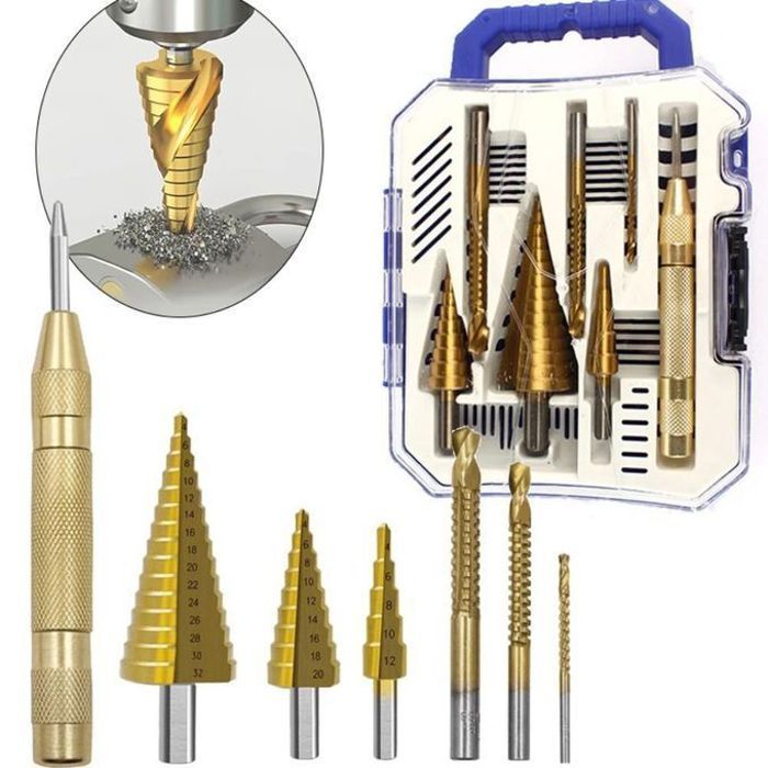 Kit de 7 Forets Étagés en Acier au Titane - Applications Métalliques