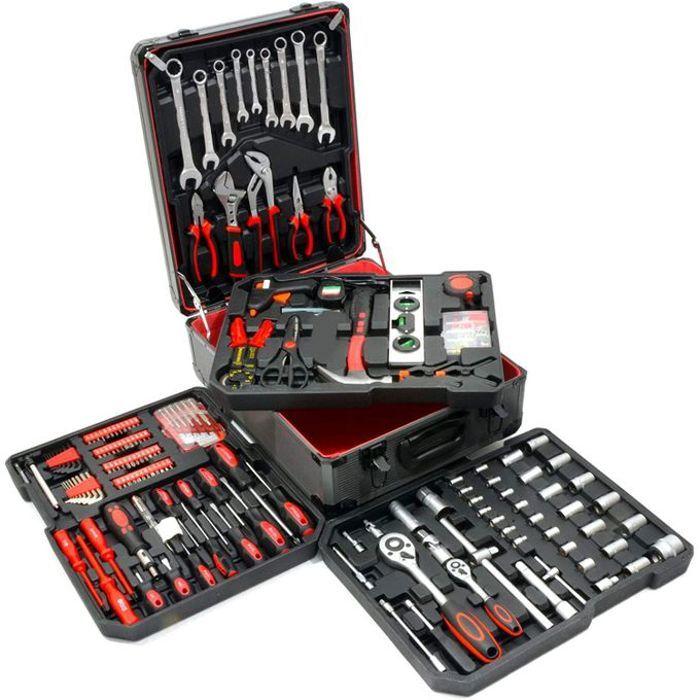 Valise d'outils professionnels 187 pièces - Coffret complet avec compartiments et roues