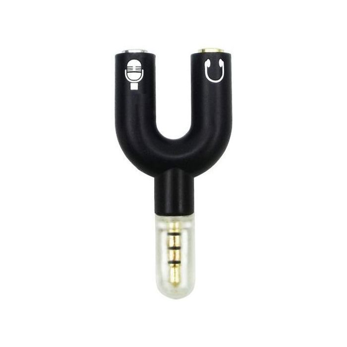 Adaptateur Audio - Casque Microphone Double Jack 3,5 mm - Noir